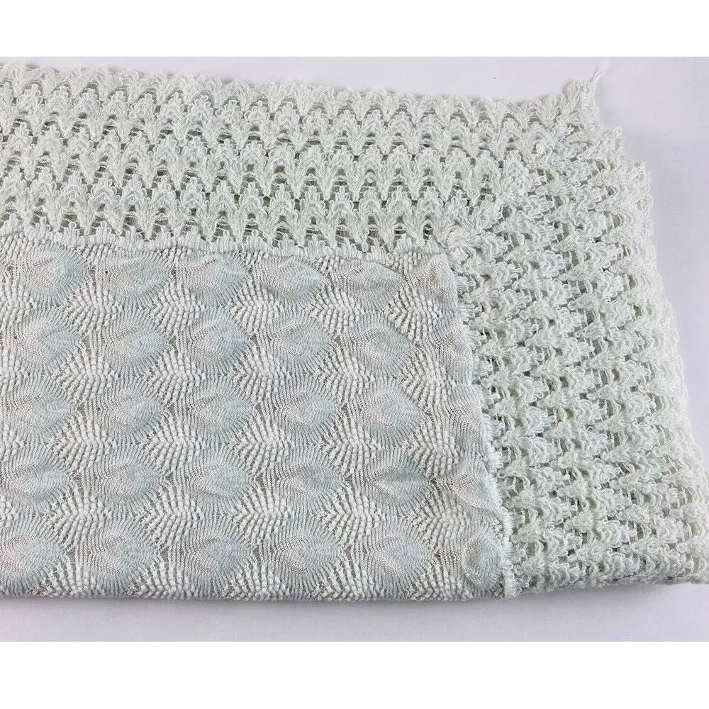 ANTIQUE BABY BLANKET DELICATE FINE 40 X 40 PALE MINT GREEN COVERLET PEACOCK VNTG